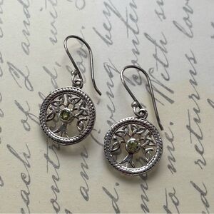925 Sterling Silver Peridot Tree of Life Earrings